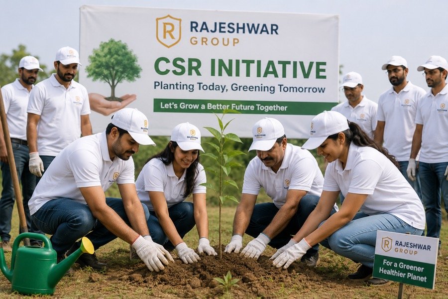 Rajeshwar Group team planting a tree as part of their CSR initiative